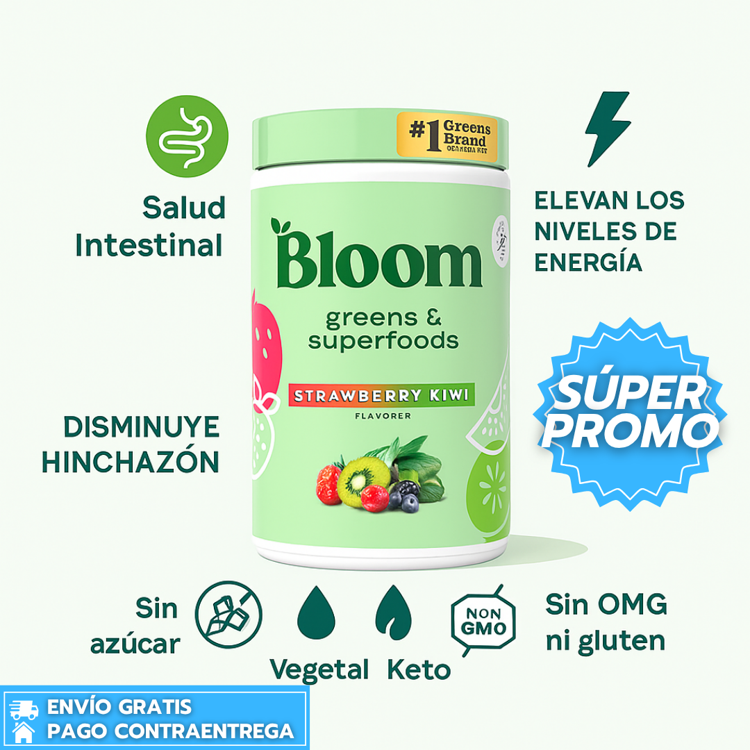 BLOOM™: Suplemento Verde en Polvo que Mejora la Digestión y Aumenta tu Energía Natural.